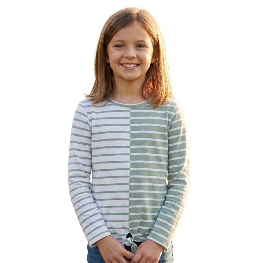 Vineyard Vines Girls’ Striped Knot-Front Top – Size‎ L | Cotton Modal Blend  |